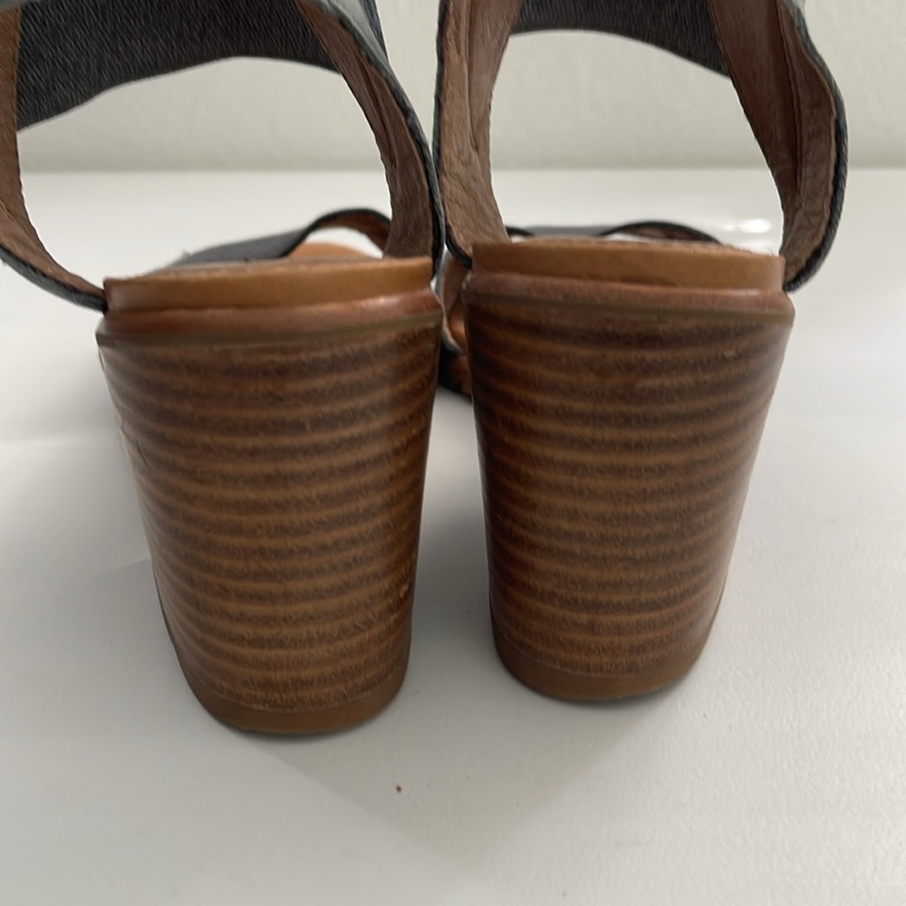 Sorel Nadia Chunky Elastic Heeled Leather Sandals Blue Leather Summer Shoes 8 - Picture 4 of 6